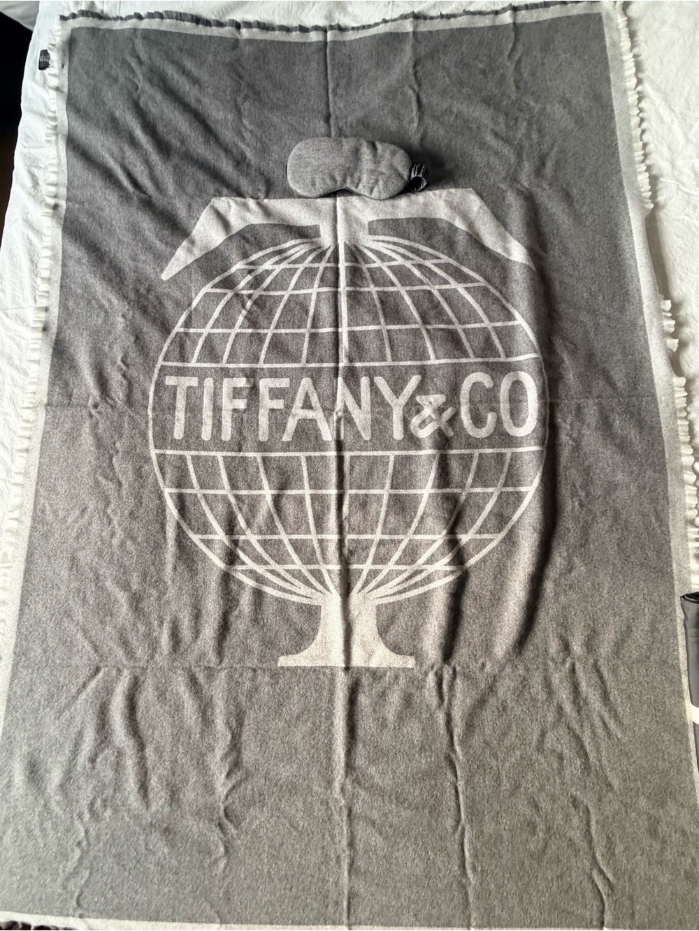 Tiffany & Co. Globe Logo Travel  Set , 100% Cashmere Blanket and mask .